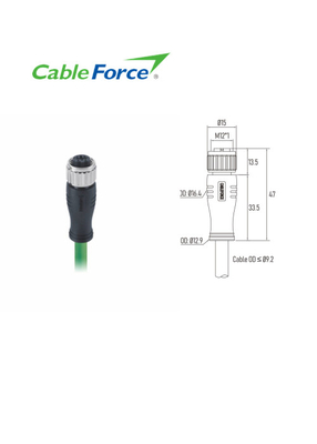 Conector Ethernet M12 de extremidade livre blindada EMI Código D com cabo Cat5e S / FTP